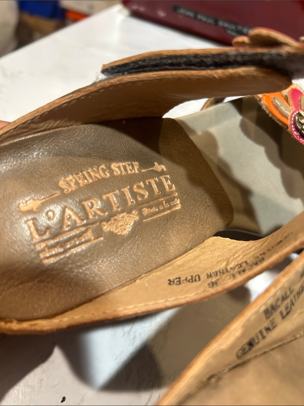 L' artiste Spring Step Brown Slide Sandals with Orange and Pink Floral Accents - Picture 6 of 10